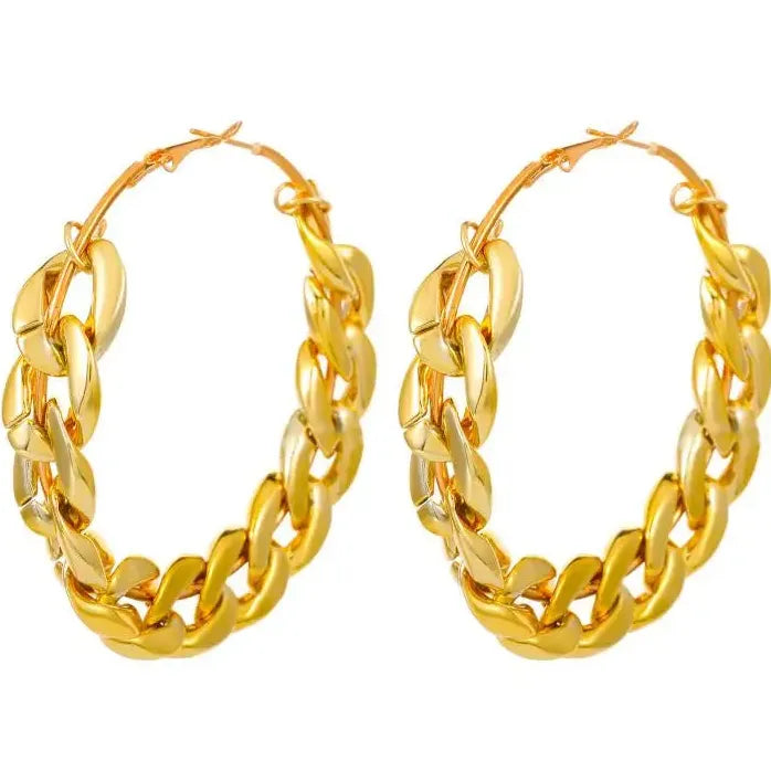Round Thick Chain Hoop Earrings for Women Big Geometric Statement Jewelry