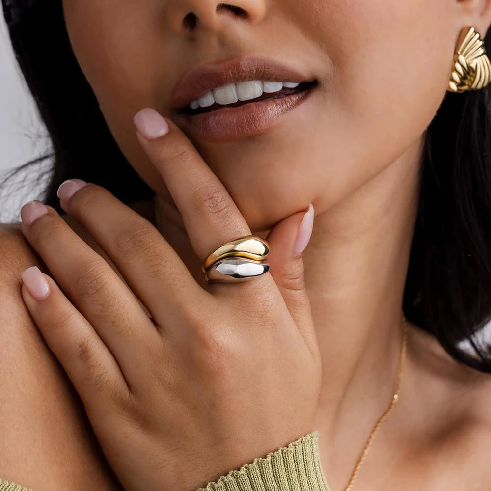 18k Gold Plated Punk Waterproof Waterdrop Ring Set for Couples Retro Jewelry Gift
