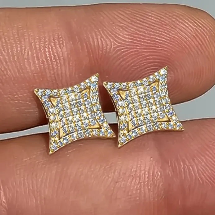 Geometric Cubic Zirconia Stud Earrings Gold Color Elegant Fashion Jewelry