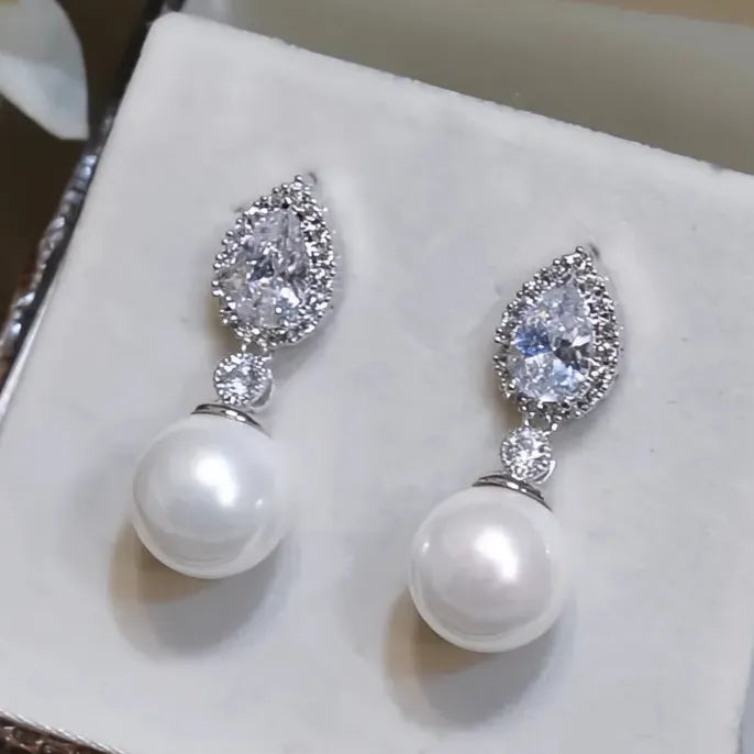 Luxury Bride Pearl Cubic Zirconia Drop Earrings Copper Alloy Jewelry