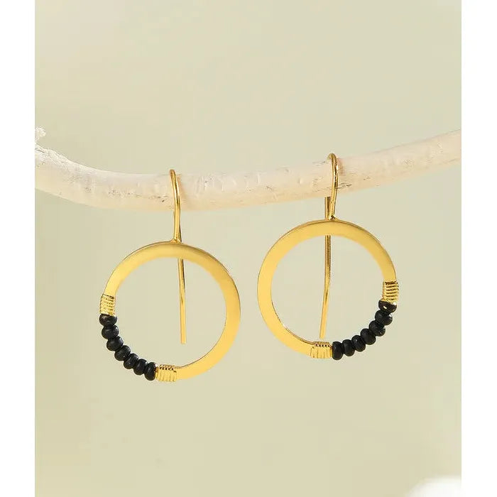 Geometric Circular Black Drip Oil Drop Earrings Gold Zinc Alloy Gemstone Jewelry