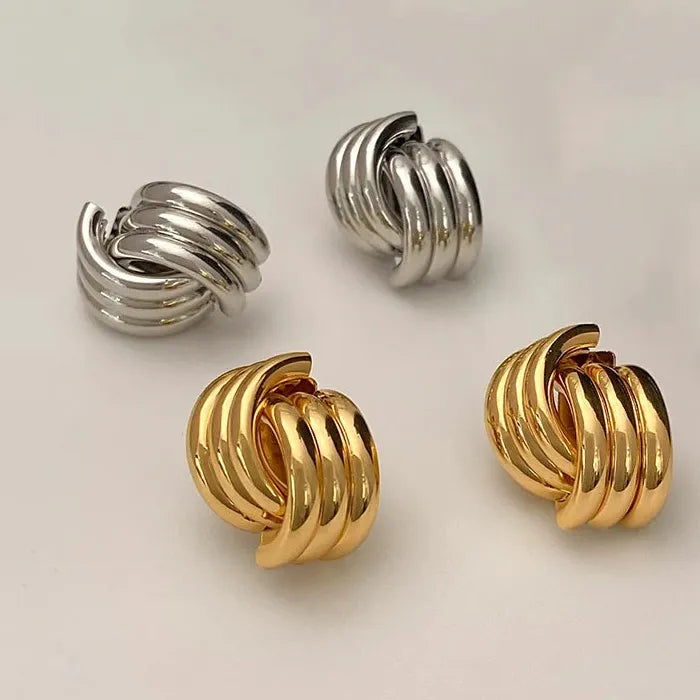 Vintage Glossy Three-Layer Textured Knot Zinc Alloy Stud Earrings for Women