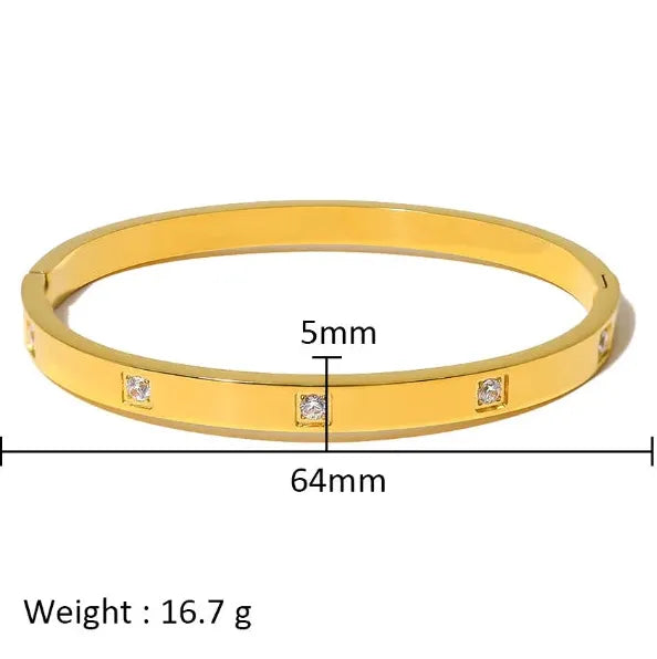 18K Gold Plated Stainless Steel Zircon Rhinestone Twist Open Bangle Bracelet Women