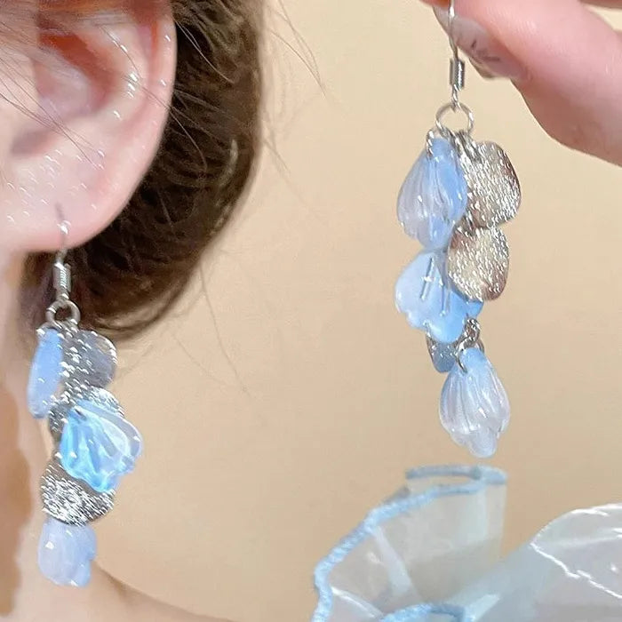 Gradient Blue Shell Resin Drop Earrings for Women Dangle Jewelry 2025
