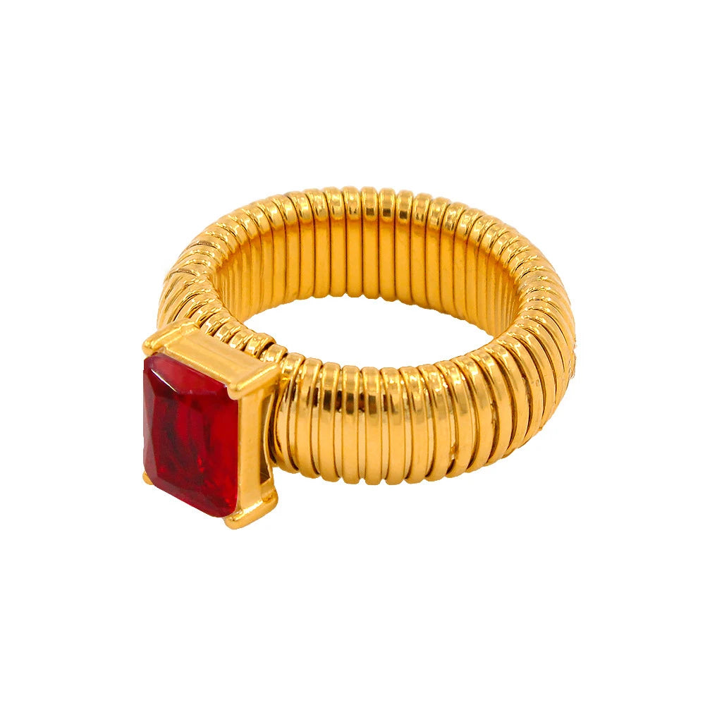 18K Gold Plated Stainless Steel CZ Geometric Twist Chunky Wedding Ring