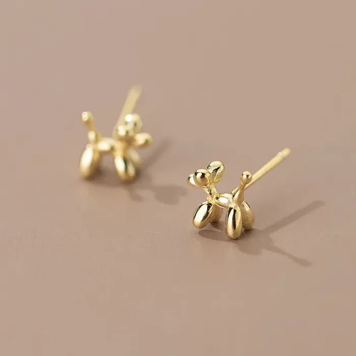 Silver Mini Balloon Dog Stud Earrings for Women Korean Jewelry