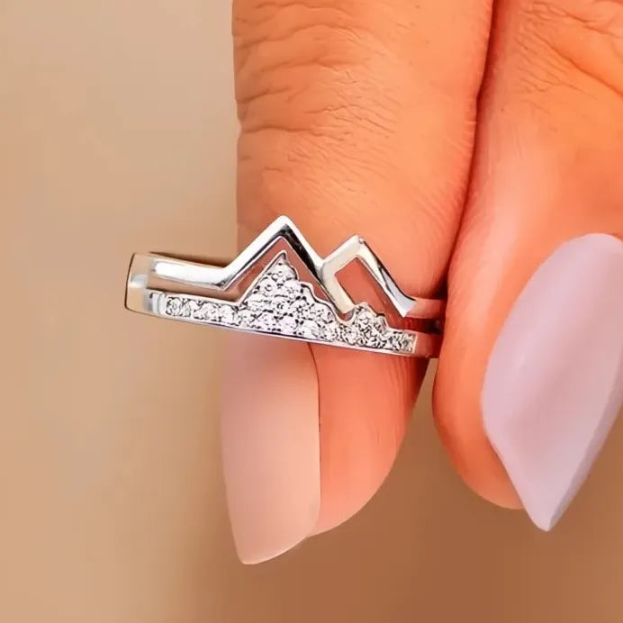 Geometric Mountain Ring with Sparkling Cubic Zirconia for Women Gift