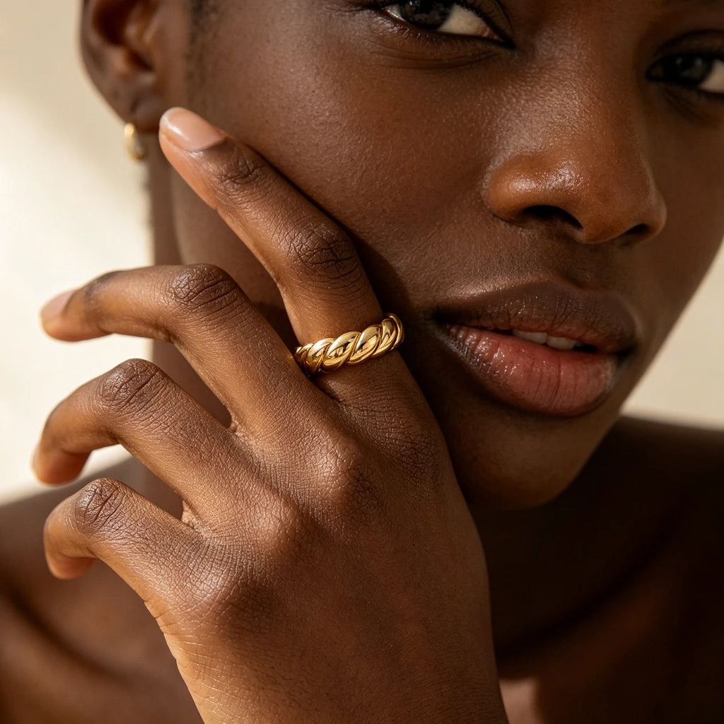 Vintage Gold Plated Copper Geometric Twist Rope Round Knuckle Ring for Women