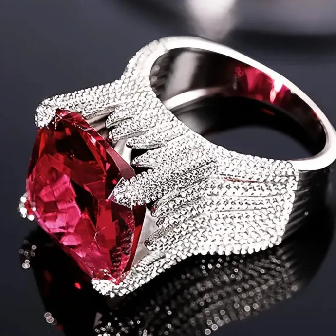 Geometric Red Cubic Zirconia Brass Wedding Ring for Women Gift Luxury