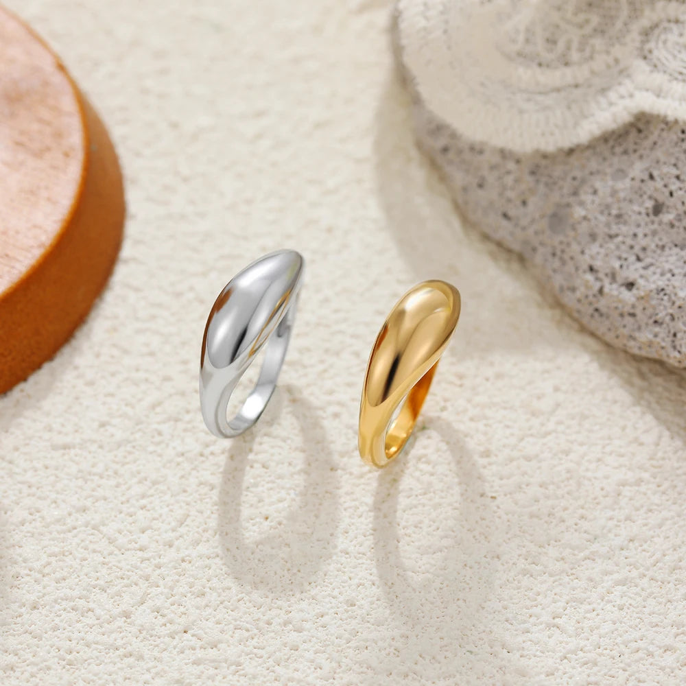 18k Gold Plated Punk Waterproof Waterdrop Ring Set for Couples Retro Jewelry Gift