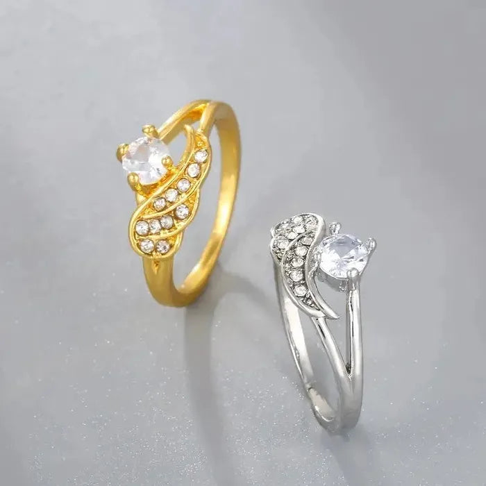 Classic Women’s Gold Color Metal Ring with White Zircon Wedding Proposal Gift