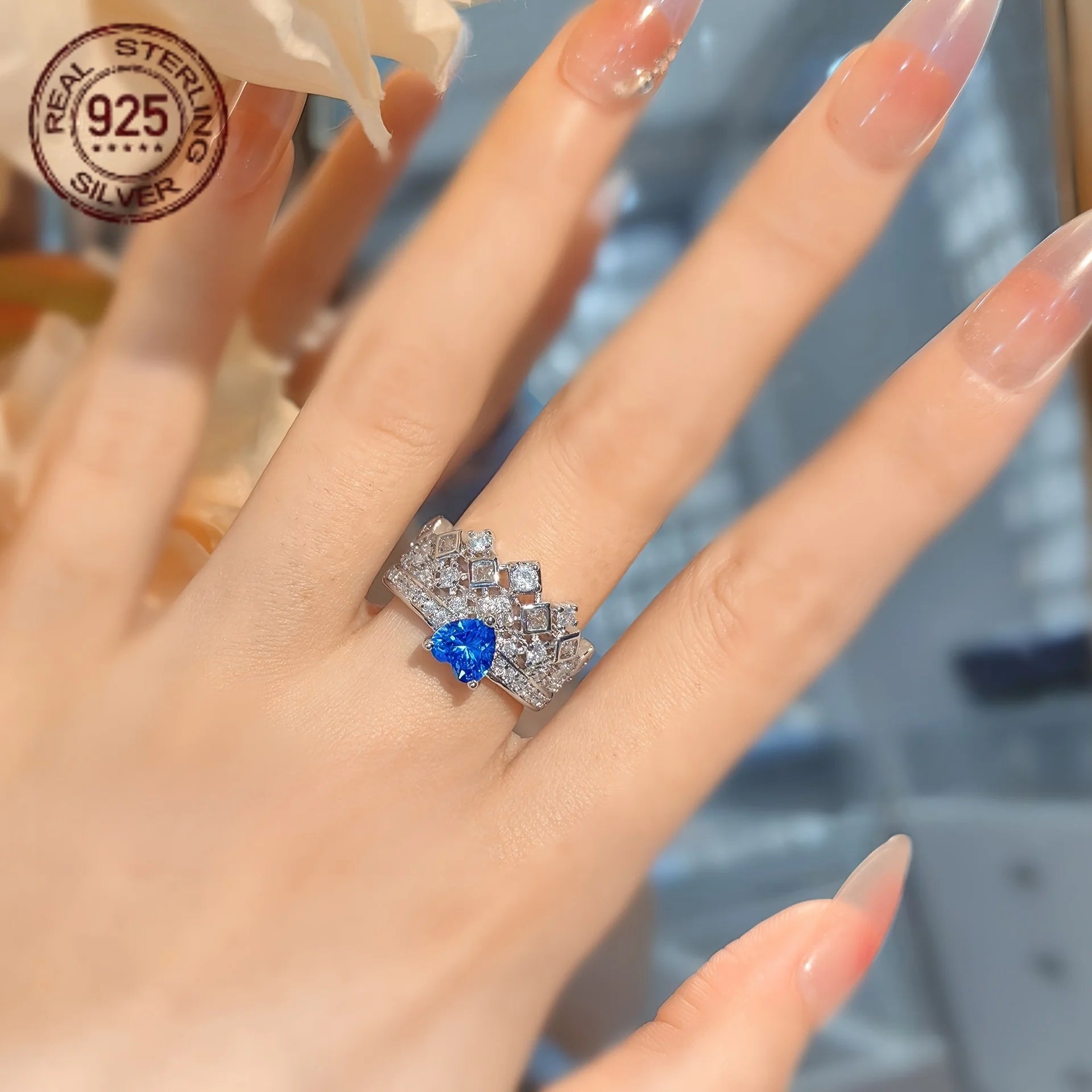 2026 Romantic Love Heart Crown Ring 925 Sterling Silver – White Gold Plated Wedding Ring