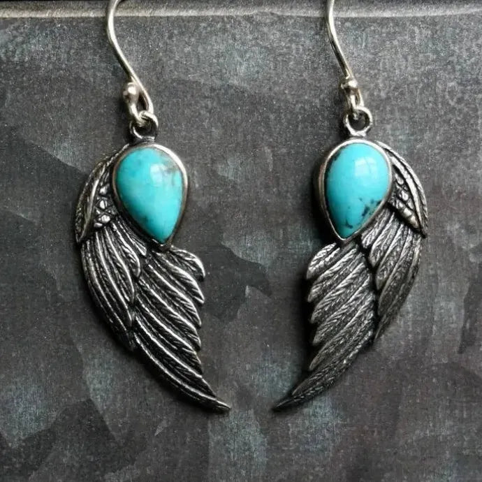 Bohemian Retro Geometric Turquoise Inlaid Drop Earrings for Women Zinc Alloy