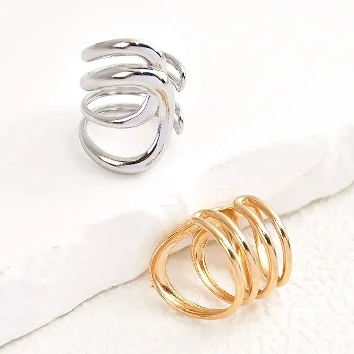 Stainless Steel Open Skeleton Ring Vintage Geometric Irregular Line Jewelry Symbolic