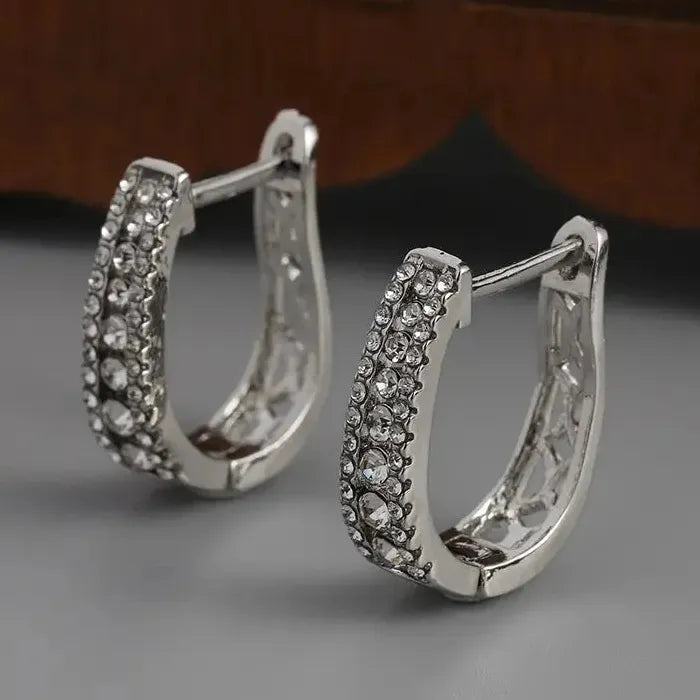 Cubic Zirconia U-Shaped Drop Earrings Zinc Alloy for Women Daily Wear