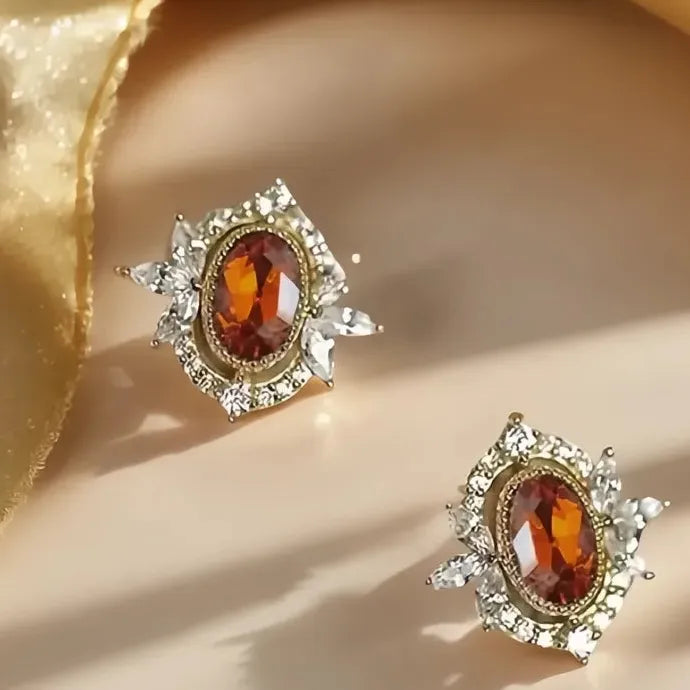 Gold Geometric Cubic Zirconia Stud Earrings Copper Alloy Luxury Wedding Jewelry