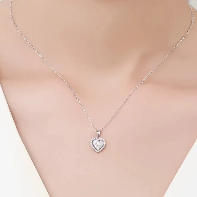Love Geometric Cubic Zirconia Pendant Necklace for Women Wedding Silver Color Jewelry
