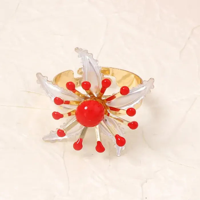 Adjustable Bohemian Flower Plant Pattern Ring for Women Vintage Jewelry