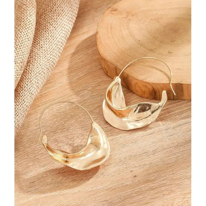 Metal Pleated Geometric Drop Earrings Retro Gold Zinc Alloy Women’s Jewelry