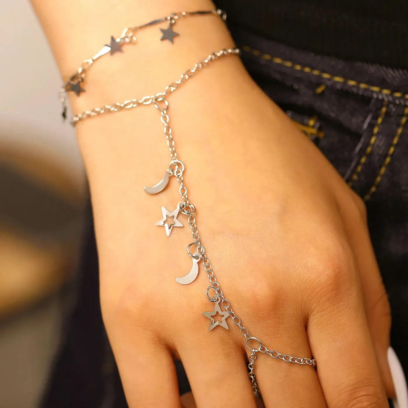 2026 Star Moon Tassel Bracelet Double Layer Rings for Women Jewelry Gift