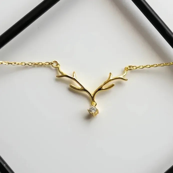 Women’s Elk Antler Pendant Necklace with Sparkling Cubic Zirconia Charm