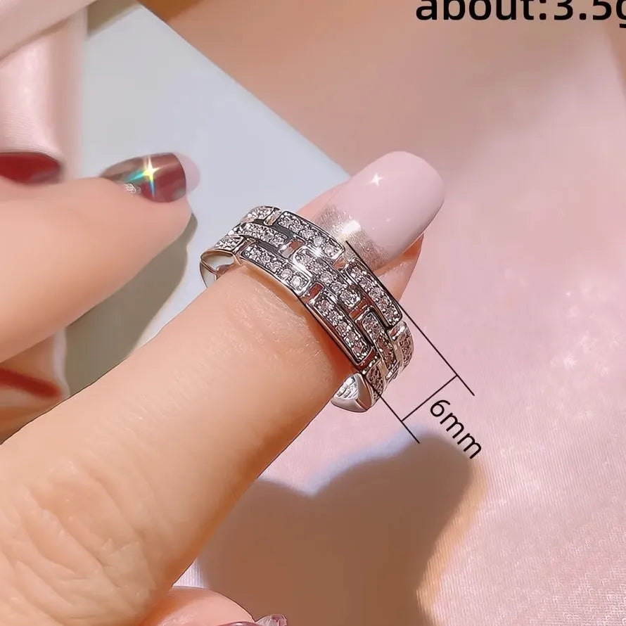 Geometric Cubic Zirconia Engagement Ring for Women Brass Wedding Band