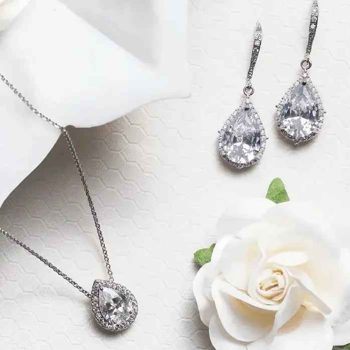 Silver Geometric Drop Earrings for Women with Sparkling Cubic Zirconia