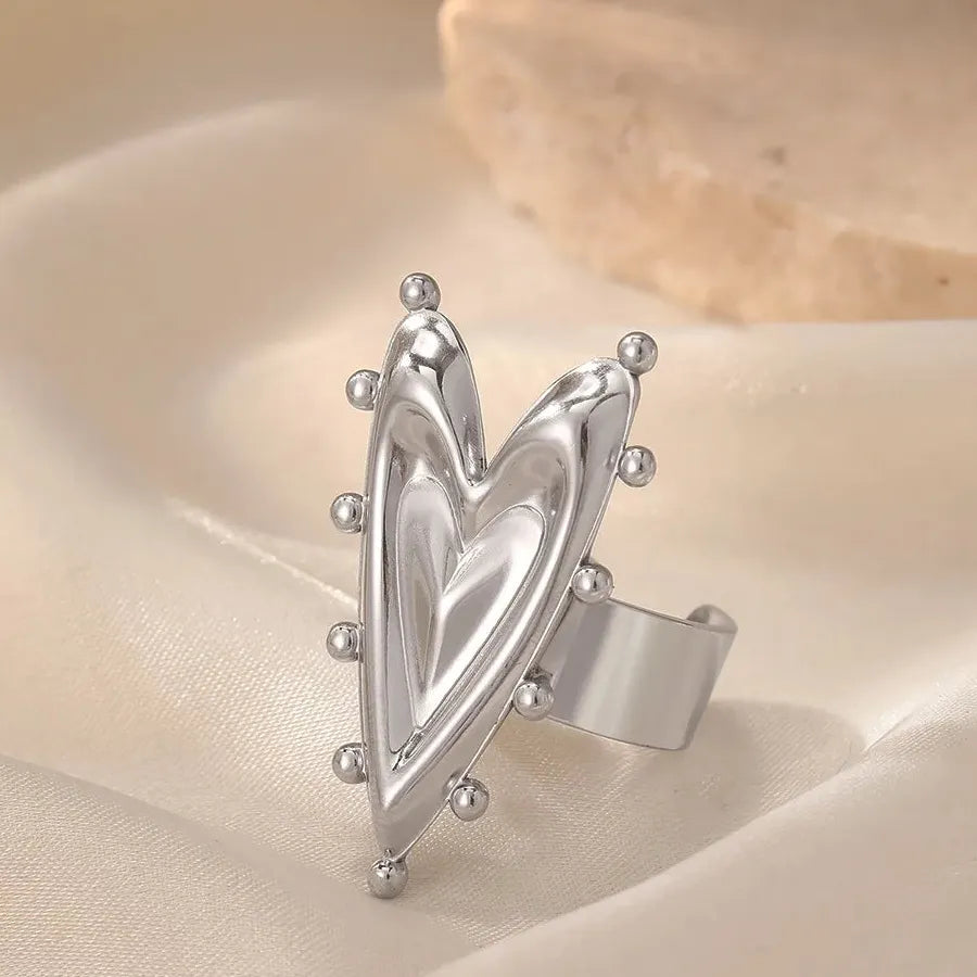 Heart Shaped Stainless Steel Adjustable Ring for Women Punk Love Gift