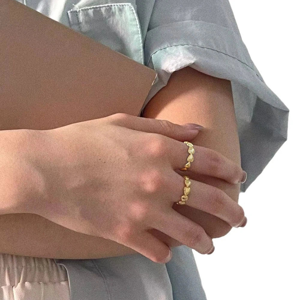 Women’s Stainless Steel Zircon Heart Dome Ring Waterproof Hypoallergenic Jewelry