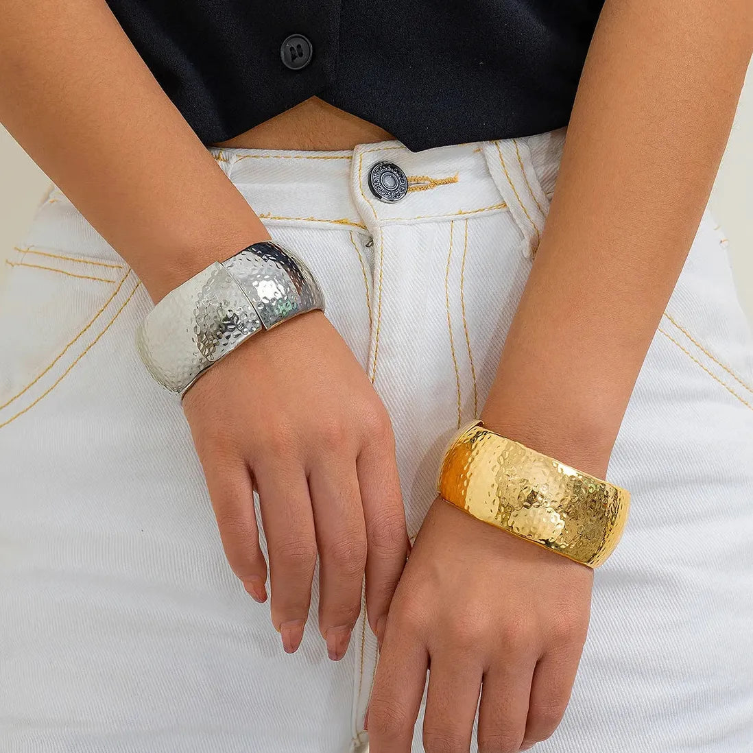 14k Gold Plated Punk Geometric Wide Adjustable Cuff Bracelet Bangle Men Women