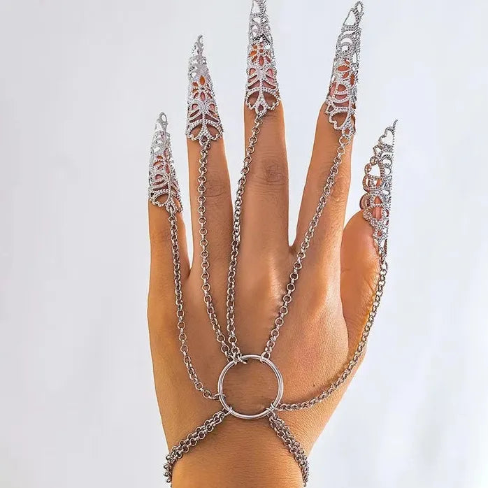 Punk Gothic Cone Tassel Nail Hand Chain Bracelet for Women Trendy Jewelry