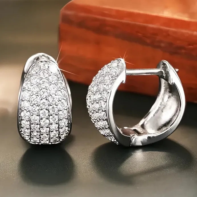 Elegant Women’s Silver & Gold Hoop Earrings CZ Geometric Wedding Jewelry
