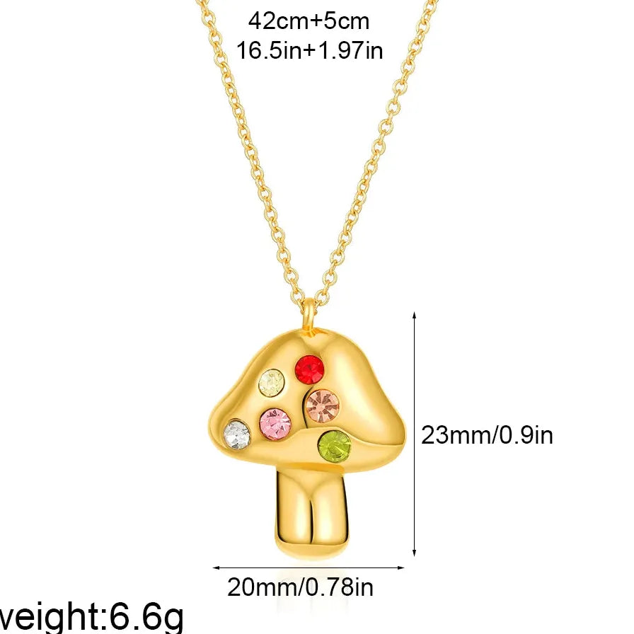 2025 Stainless Steel Mushroom Pendant Necklace Women Girls Zircon Jewelry Gift