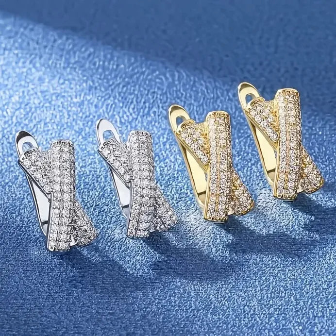 Trendy Cross Shaped Cubic Zirconia Hoop Earrings for Women Bling