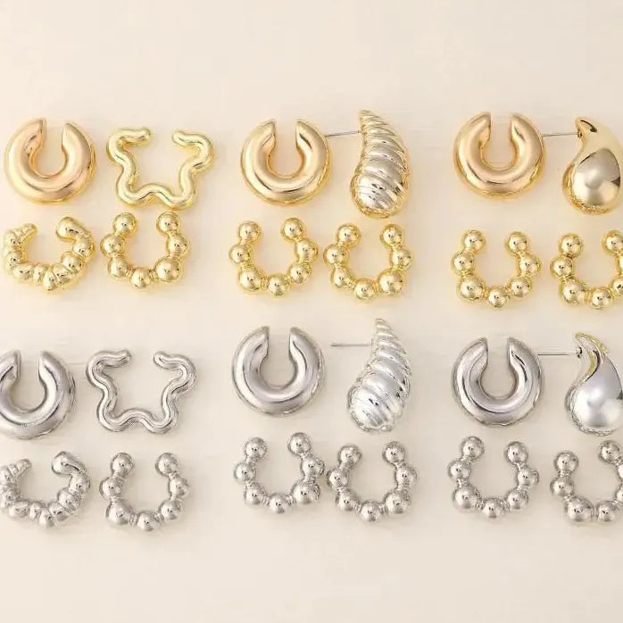 4Pc Vintage Geometric Clip Earrings Women Trendy C Shape Ear Cuff Jewelry