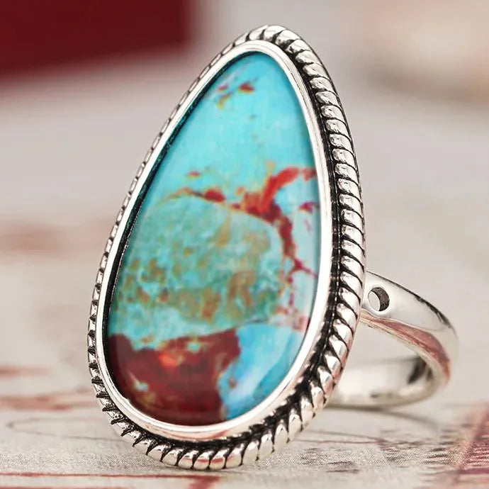 Vintage Geometric Silver Women's Ring with Artificial Gemstone for Parties & Weddings
