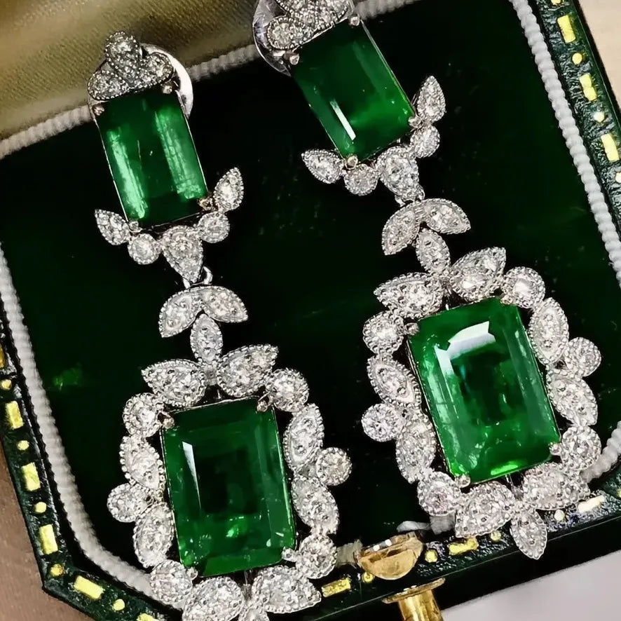 Green Geometric Cubic Zirconia Drop Earrings for Women Wedding Gift Jewelry