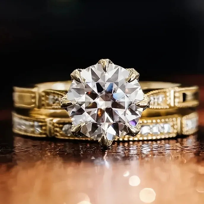 Luxury 2Pcs Women’s Rings Set Gold Color Brass Cubic Zirconia Wedding Jewelry Chic