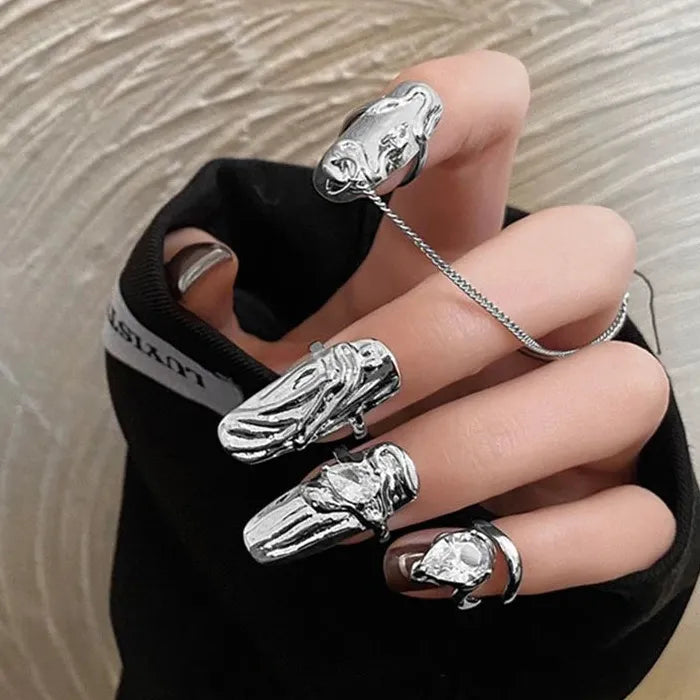 Adjustable Korean Style Geometric Silver Alloy Ring Set for Women Jewelry