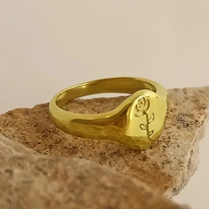 Gold Color Rose Flower Ring for Women Brass Geometric Fashion Jewelry