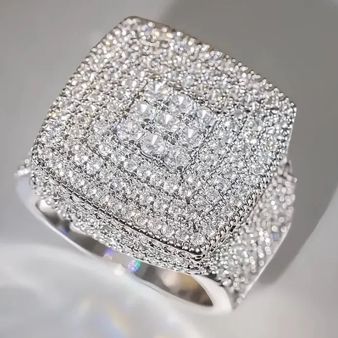 Brass Square CZ Pave Cocktail Ring for Women and Men Wedding Party Jewelry
