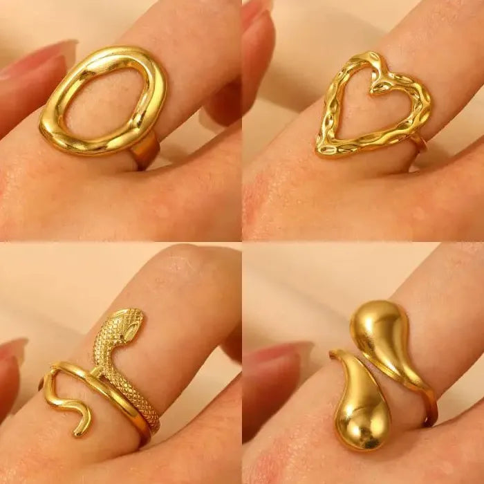 Gold Color Stainless Steel Hollow Heart Open Ring Party Jewelry Gift