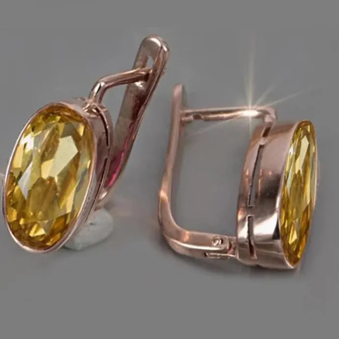 Yellow Cubic Zirconia Drop Earrings Rose Gold Zinc Alloy Wedding Jewelry