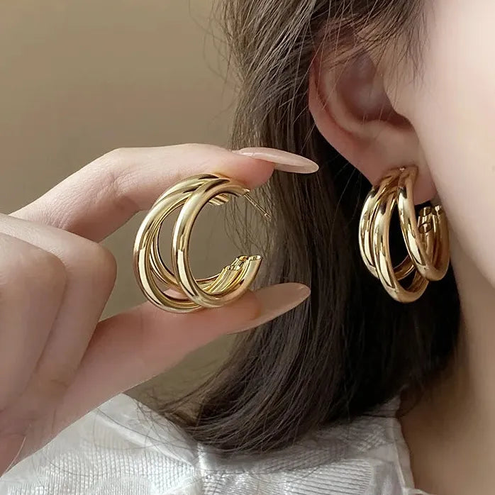 Vintage Geometric C-Shaped Hoop Earrings for Women Statement Jewelry Gift