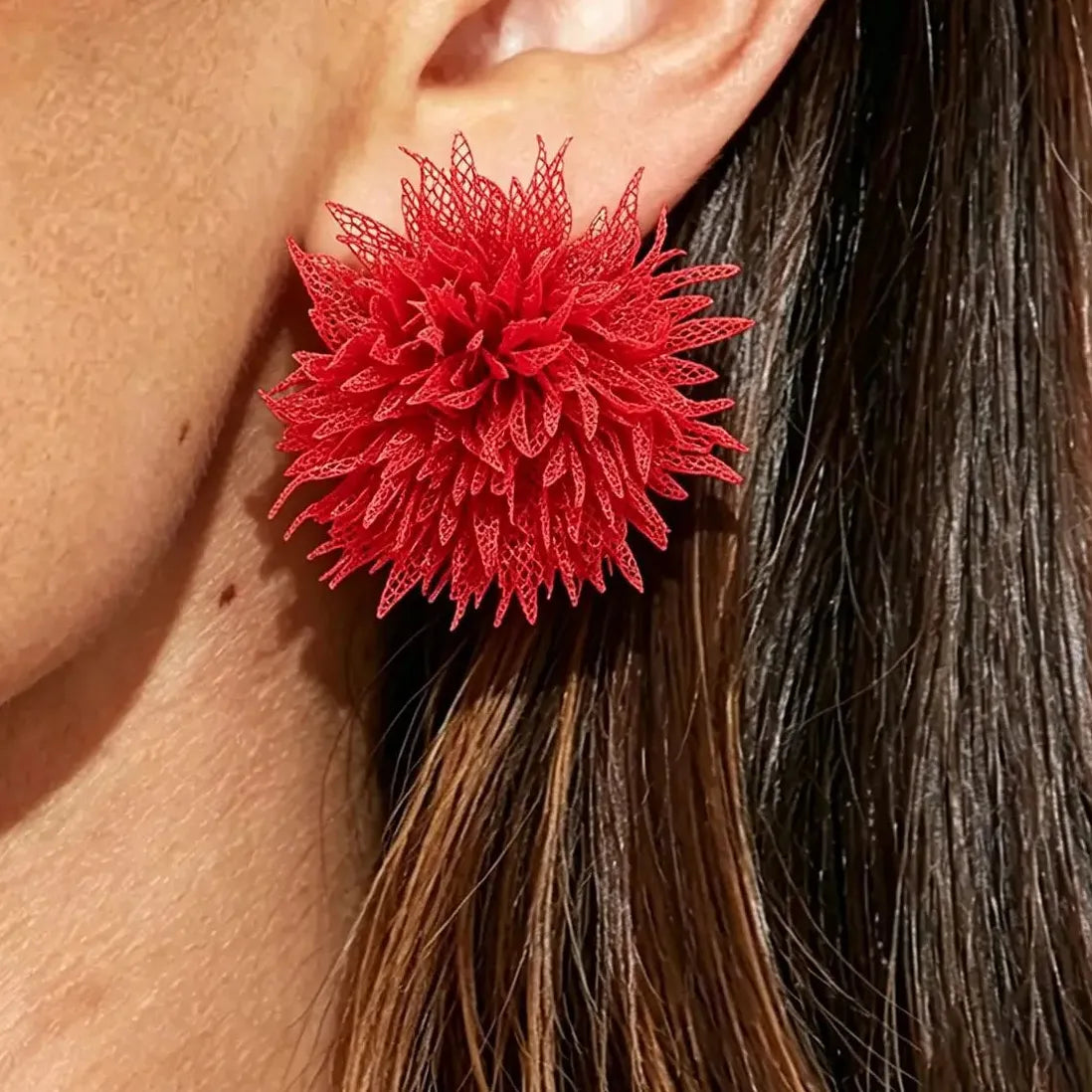 6 Colors Large Fluffy Fabric Flower Stud Earrings Women Vintage Boho Jewelry
