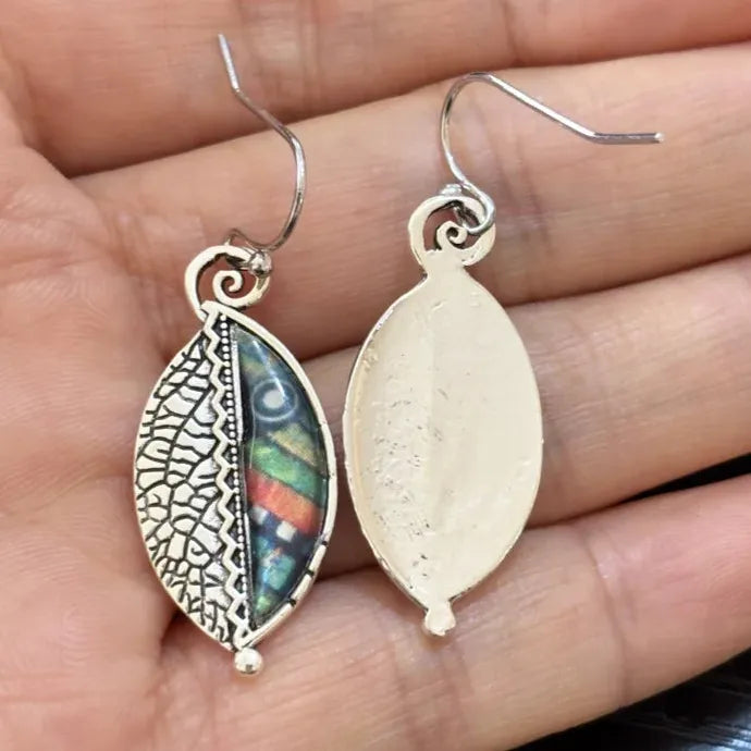 Bohemian Green Leaf Drop Earrings for Women Vintage Silver Zinc Alloy