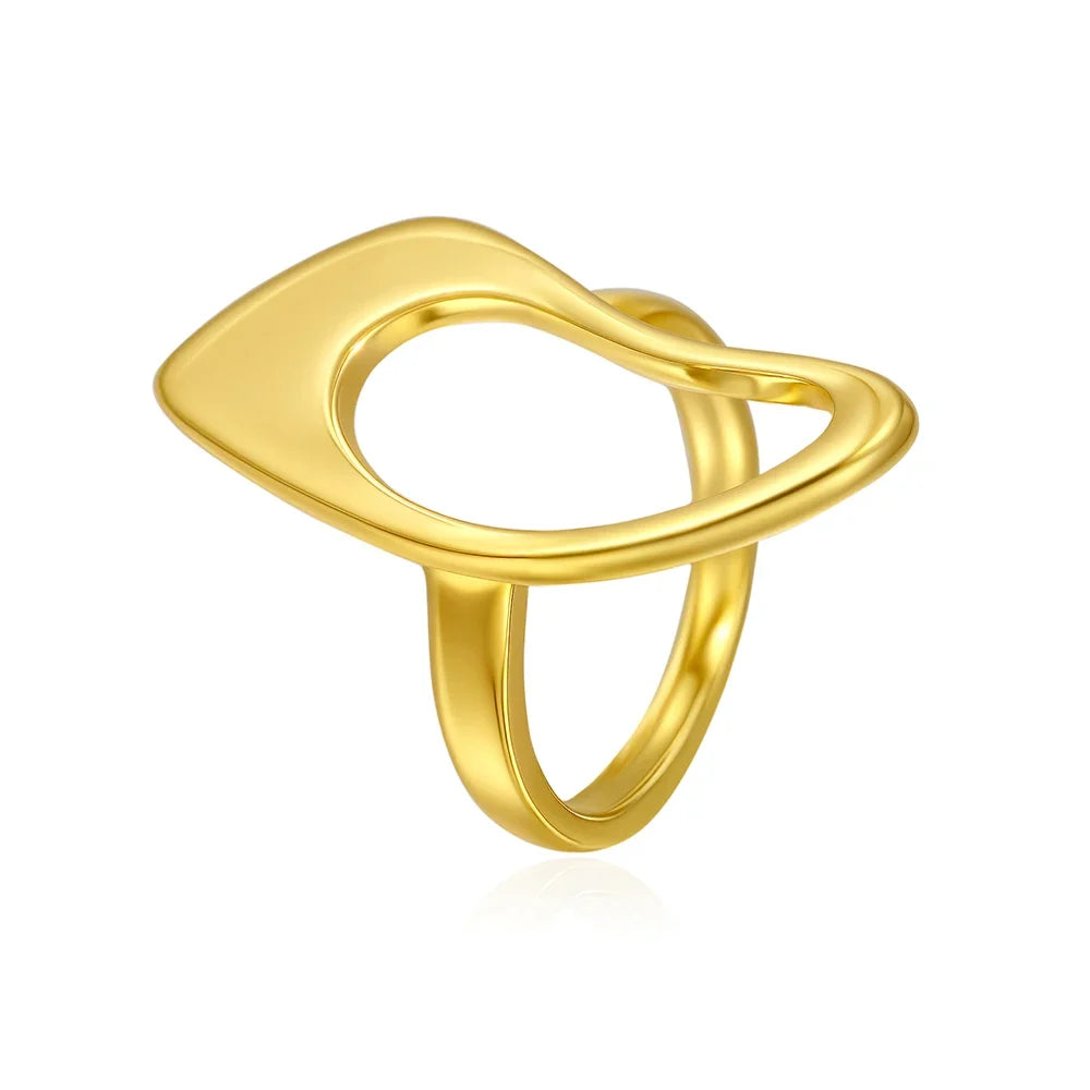 18k Gold Plated Stainless Steel Hollow Geometric Irregular Statement Ring for Women