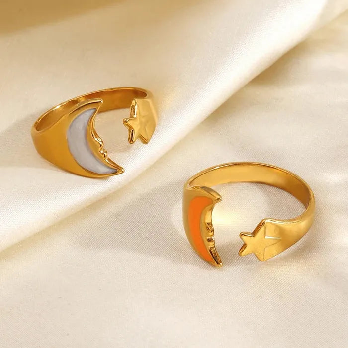 Adjustable Stainless Steel Star Moon Geometric Ring for Women Gift