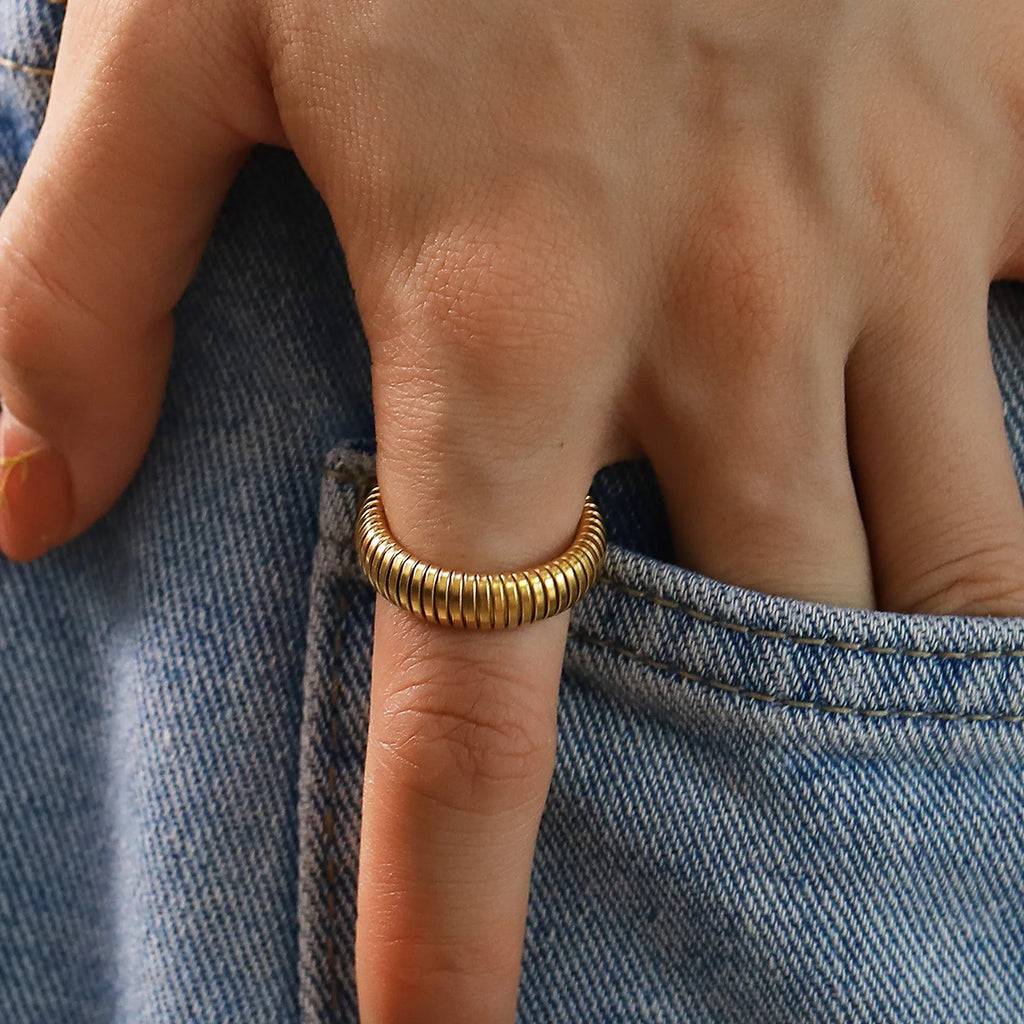 18K Gold Plated Stainless Steel Snake Chain Ring Waterproof Retro Punk Jewelry