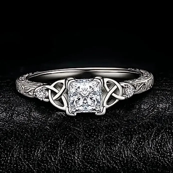 Nobel Princess Geometric Cubic Zirconia Wedding Band Ring for Women
